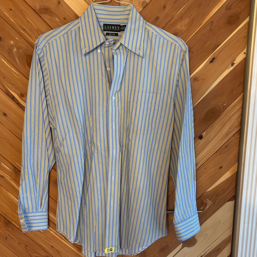 Lauren Ralph Lauren Men's Yellow and Blue Striped Shirt